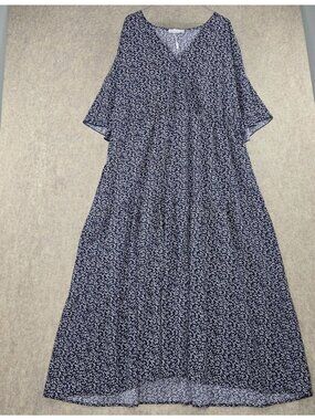 Helenemari Womens Maxi Dress Navy Blue/White Floral Print US Size 26 Lightweight